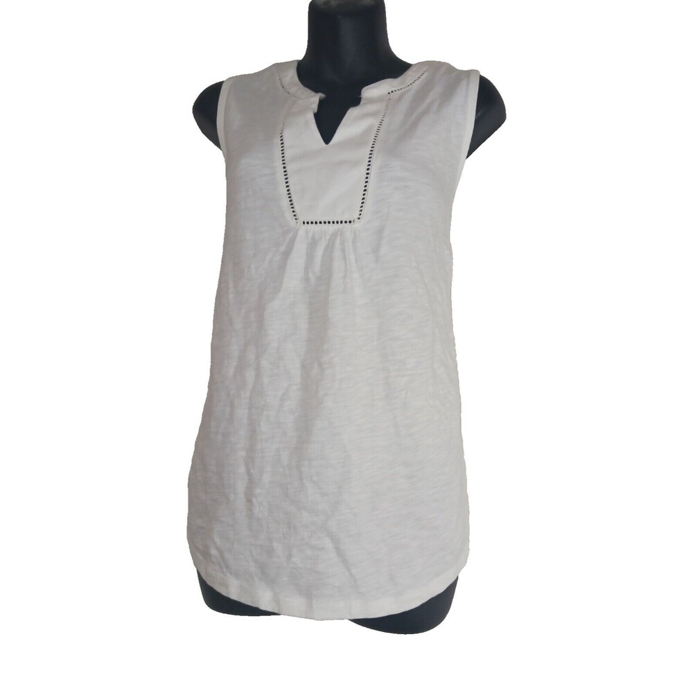 St John's Bay Women's Ladder Trim Tank Top Summer Short Sleeve White Size Xl